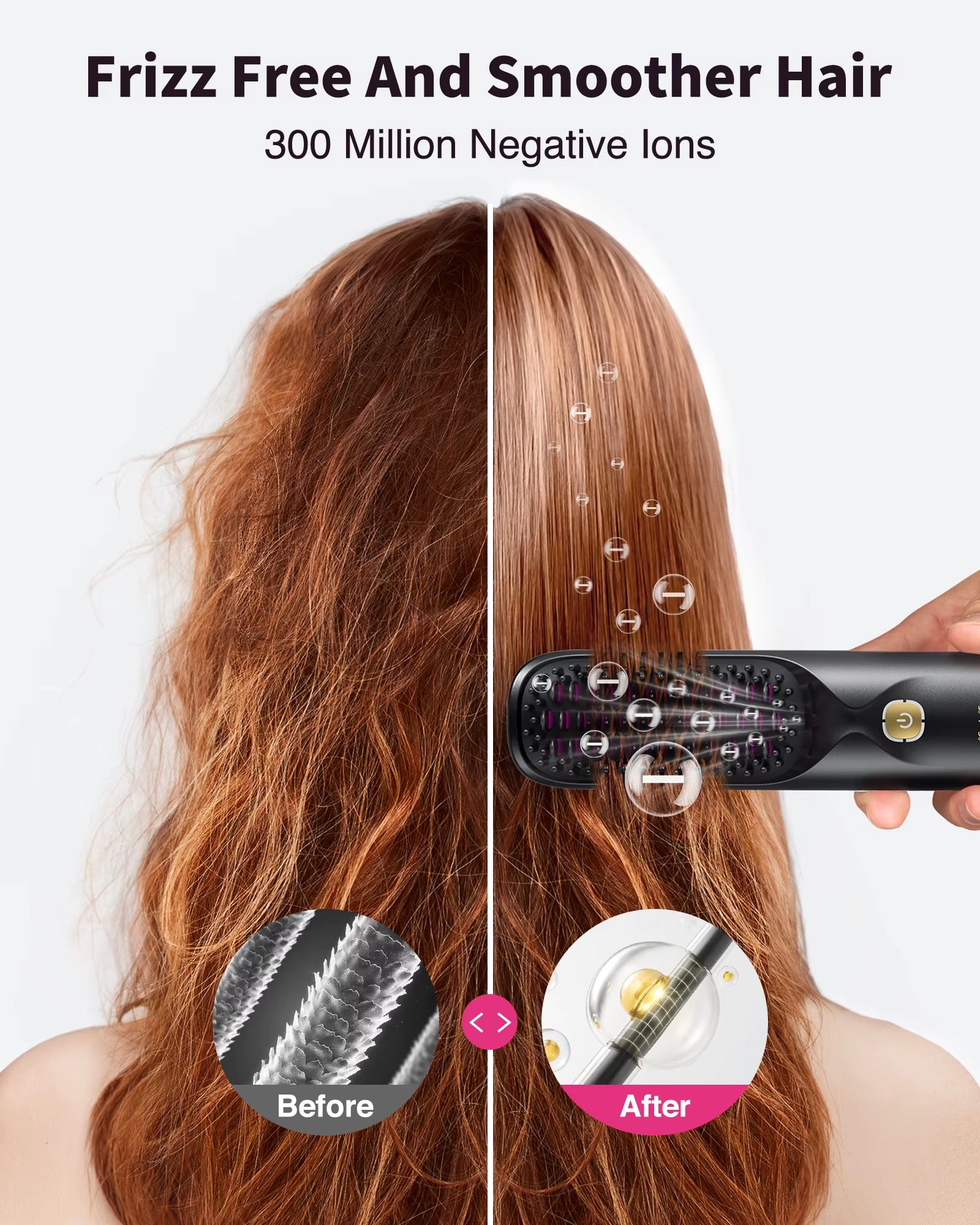 Cordless Hair Straightener Portable Brush 30S Fast Heating 10000Mah Rechargeable 300 Million Negative Ions Straightening Comb